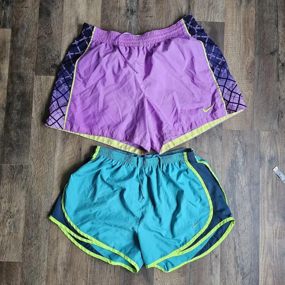 Nike Dri-Fit Running Shorts Bundle Set of 2 Purple Teal Blue Womens Large...